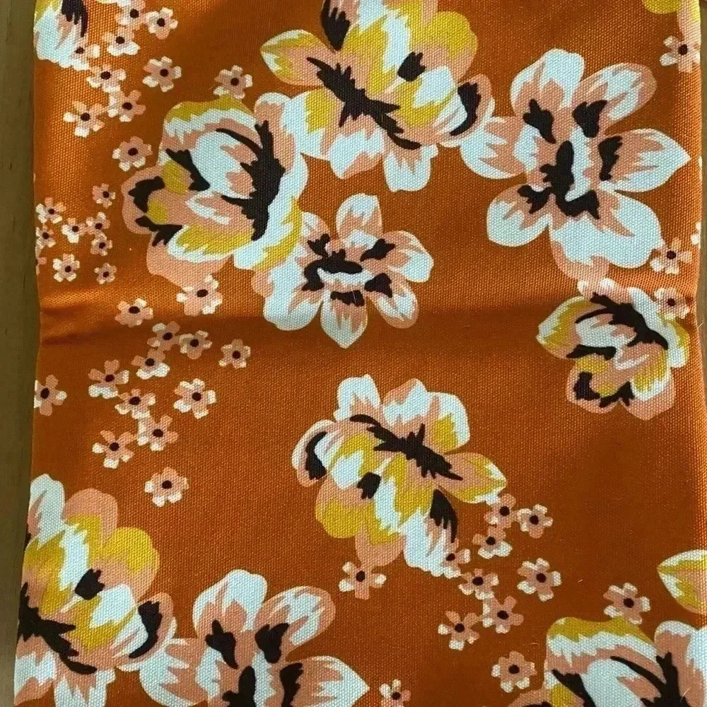 RACHEL PALLY REVERSIBLE Orange Yellow Canvas & Leather Floral Print CLUTCH